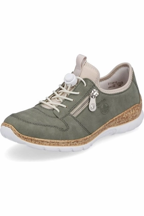 Rieker Ladies trainer N42G0-52 in Khaki RecycledMaterial