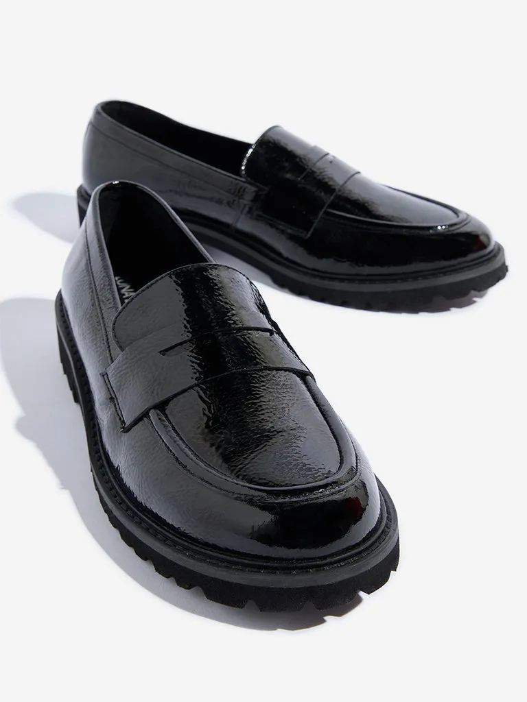 LUNA BLU Black Glossy Loafers Black Bit Loafers