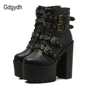 Plaid Boots Gdgydh Sexy Rivet Black Ankle Boots Women Platform Soft Leather Autumn Winter Ladies Boots With Zipper Ultra High Heels Shoes