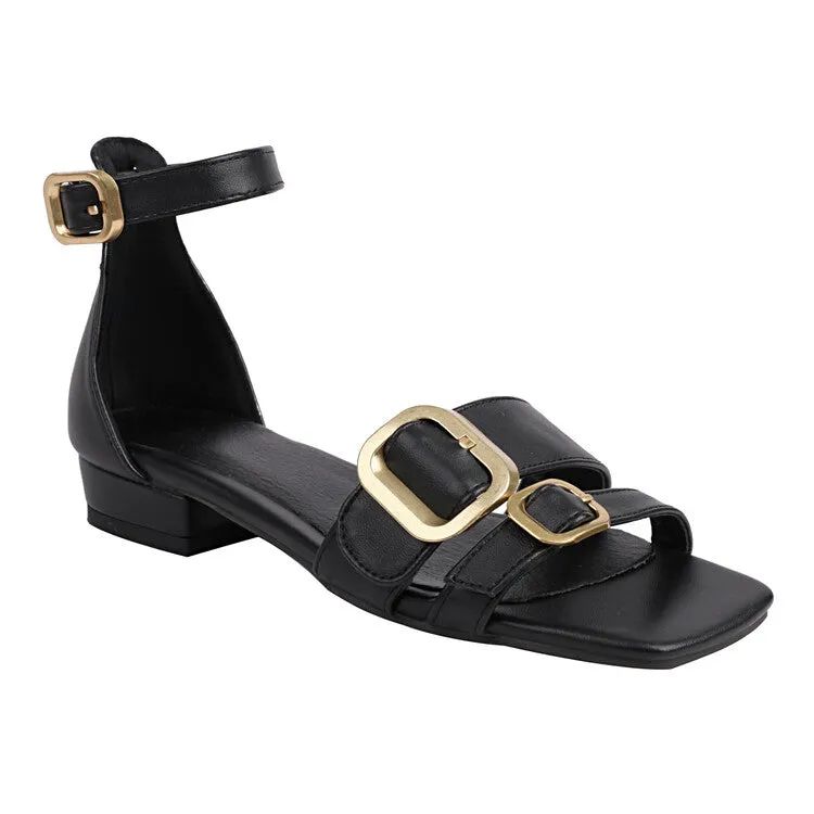 Mary Jane Flat Shoes Women's Square Toe Buckle Straps Ankle Strap Sandals