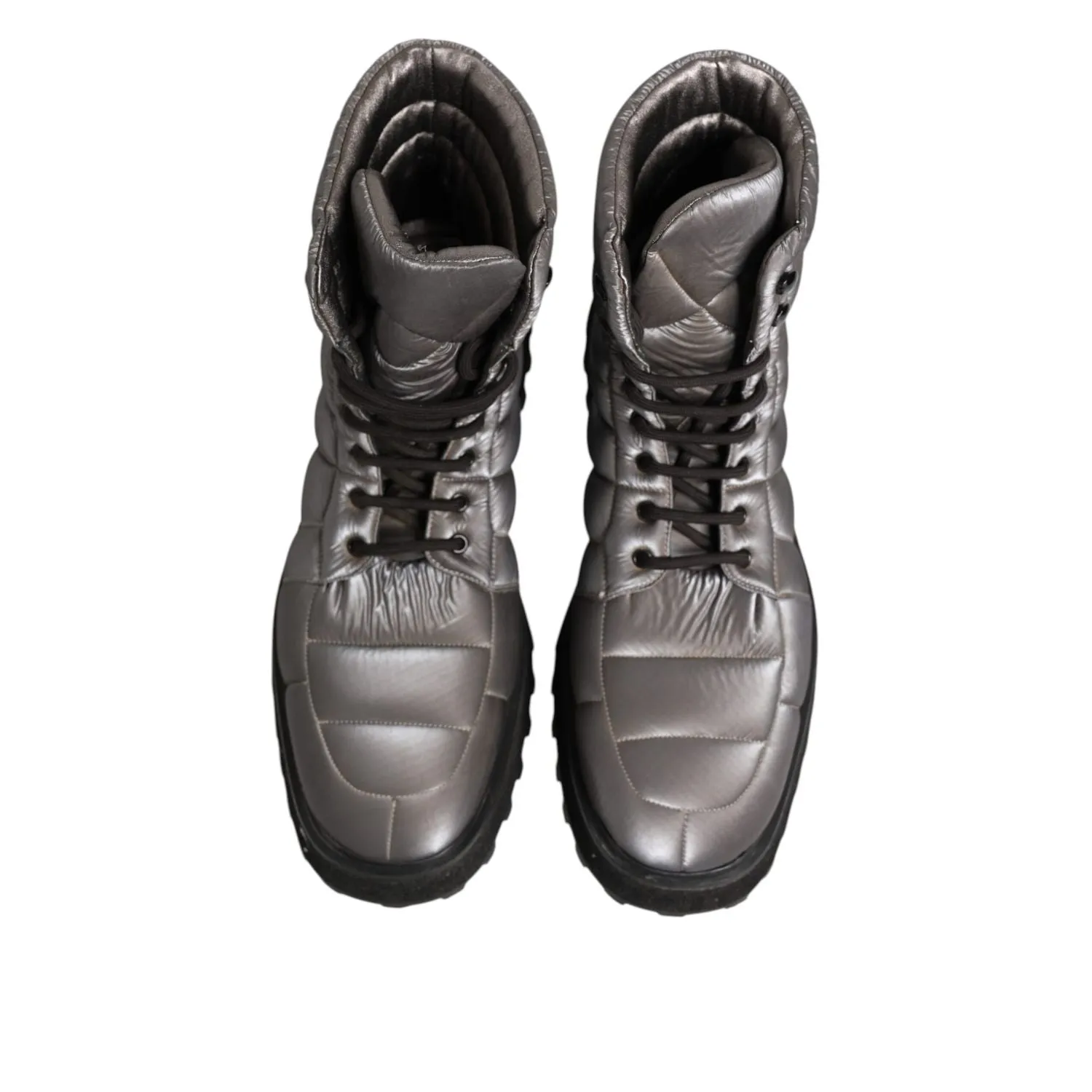 Dolce & Gabbana Silver Padded Mid Calf Lace Up Boots Shoes Work Boots With Insulation