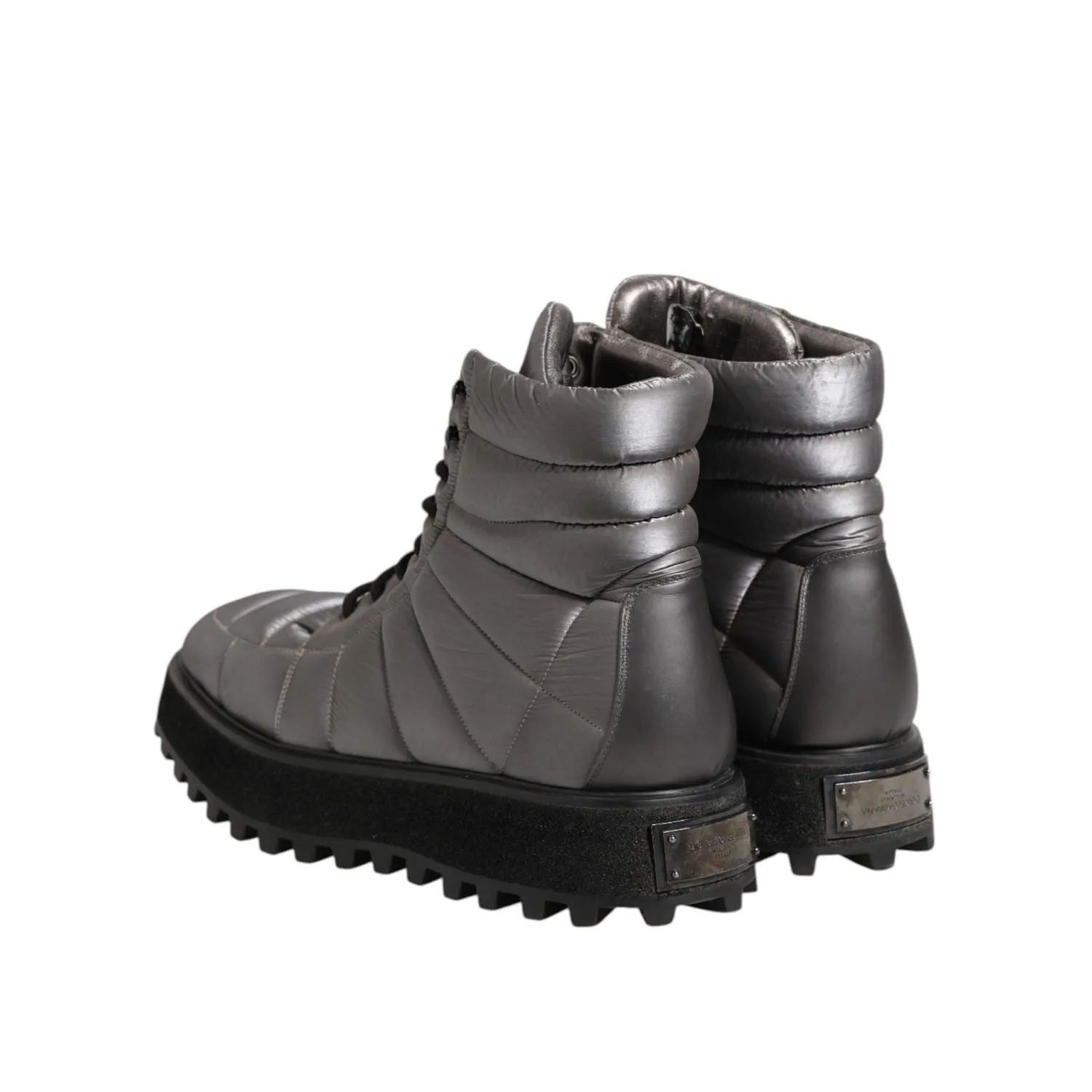 Lace Up Boots Western Dolce & Gabbana Silver Padded Mid Calf Lace Up Boots Shoes