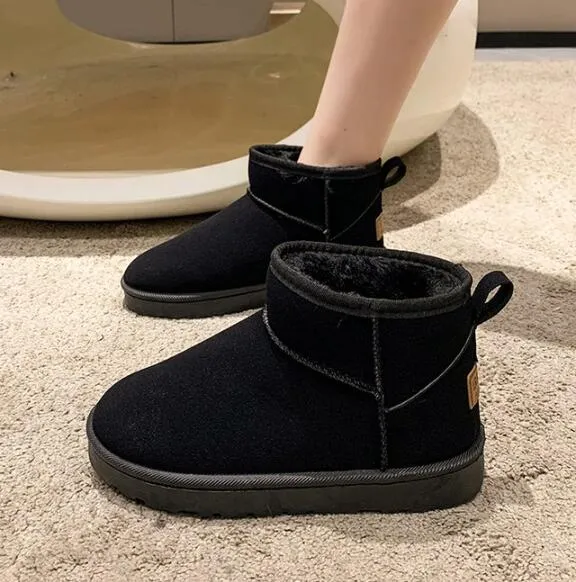 Winter Women Short Plush Warm Snow Boots Casual Shoes 2022 New Suede Fur Chelsea Ankle Boots Flats Platform Ladies Shoes Botas Moon Boot Icon Logo Printed Snow Boots