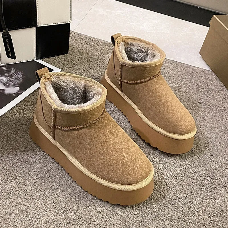 Winter Women Short Plush Warm Snow Boots Casual Shoes 2022 New Suede Fur Chelsea Ankle Boots Flats Platform Ladies Shoes Botas Kamik Infant Snow Boots
