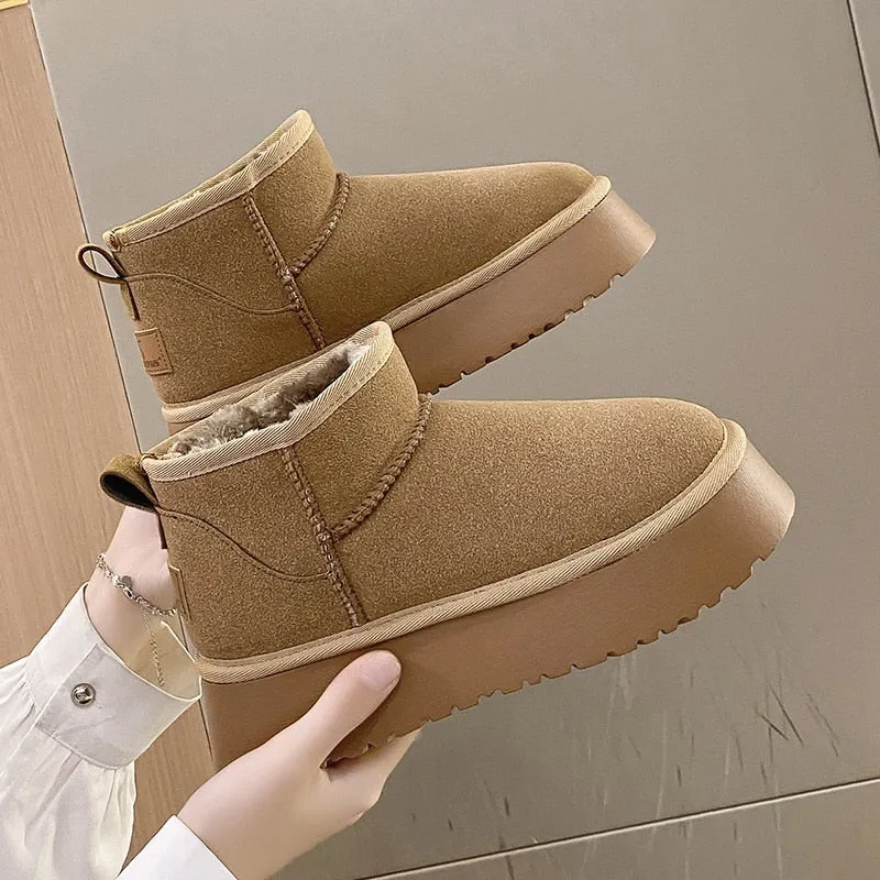 Winter Women Short Plush Warm Snow Boots Casual Shoes 2022 New Suede Fur Chelsea Ankle Boots Flats Platform Ladies Shoes Botas Snow Non Slip Boots