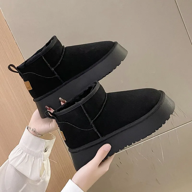 Winter Women Short Plush Warm Snow Boots Casual Shoes 2022 New Suede Fur Chelsea Ankle Boots Flats Platform Ladies Shoes Botas Dsw Columbia Snow Boots
