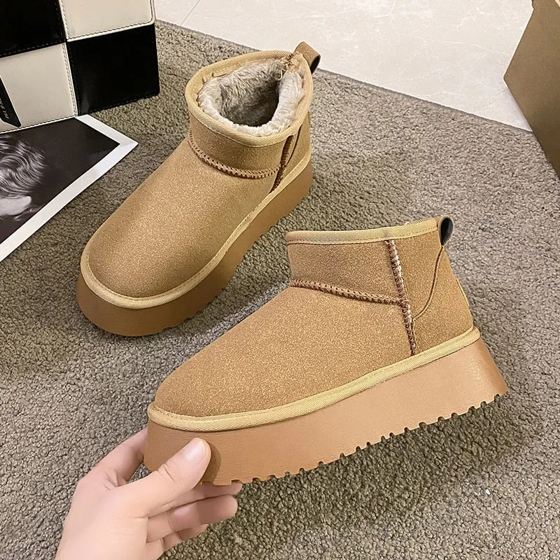 Winter Women Short Plush Warm Snow Boots Casual Shoes 2022 New Suede Fur Chelsea Ankle Boots Flats Platform Ladies Shoes Botas Kylie Jenner Snow Boots