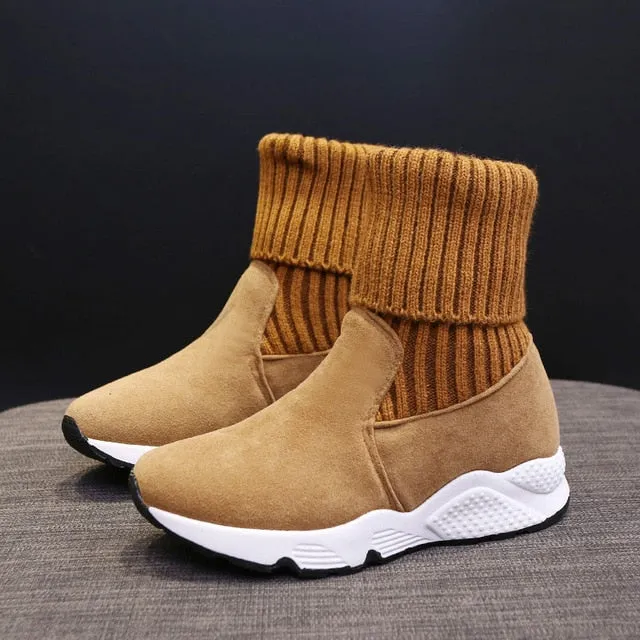 2020 Fashion knitting Socks Sneakers Stretch Ankle Boots Woman Ugg Birch Waterproof Snow Boot