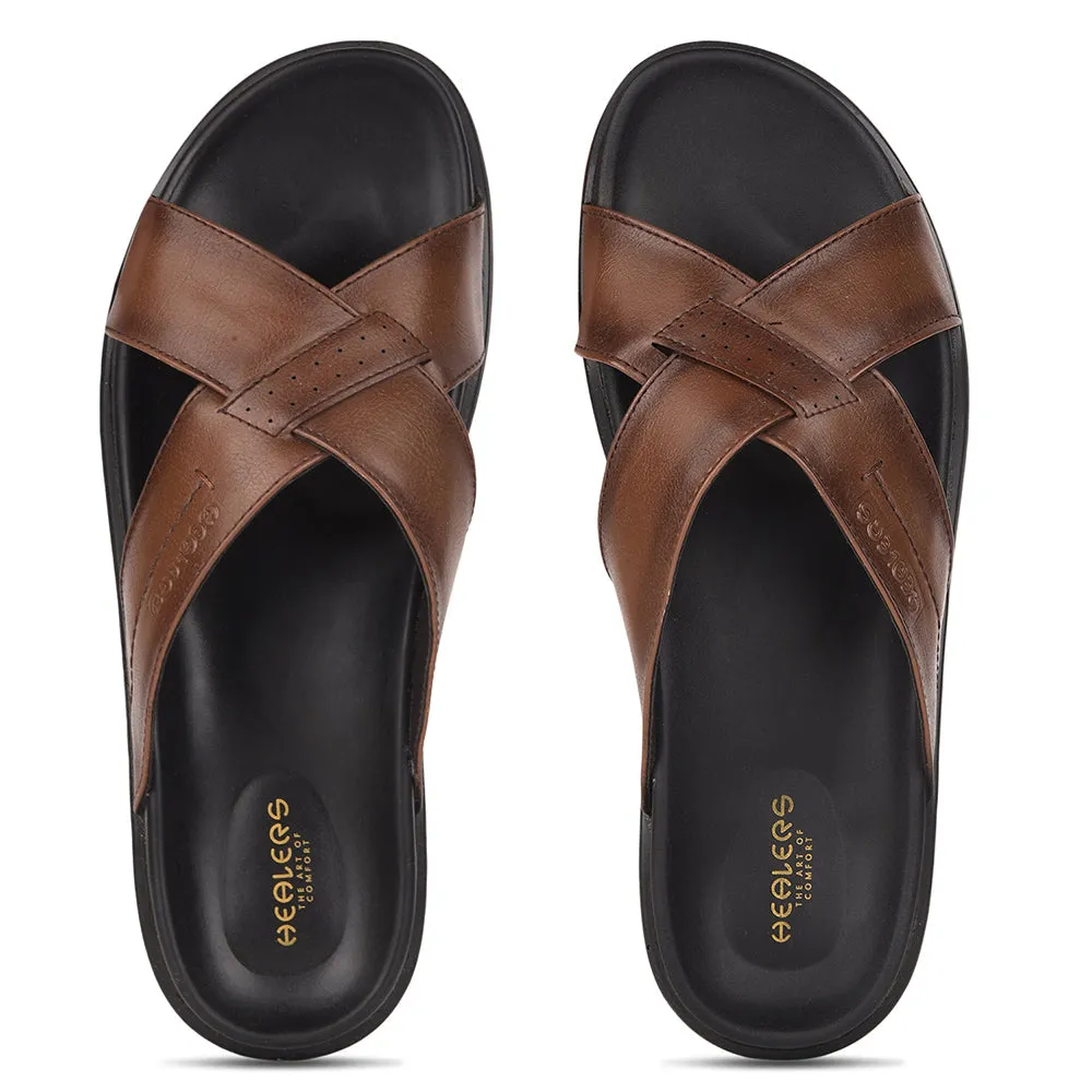 Healers Casual Tan Slippers For Men LEEKS-2 By Liberty Ballet Slippers Spa New York Ny