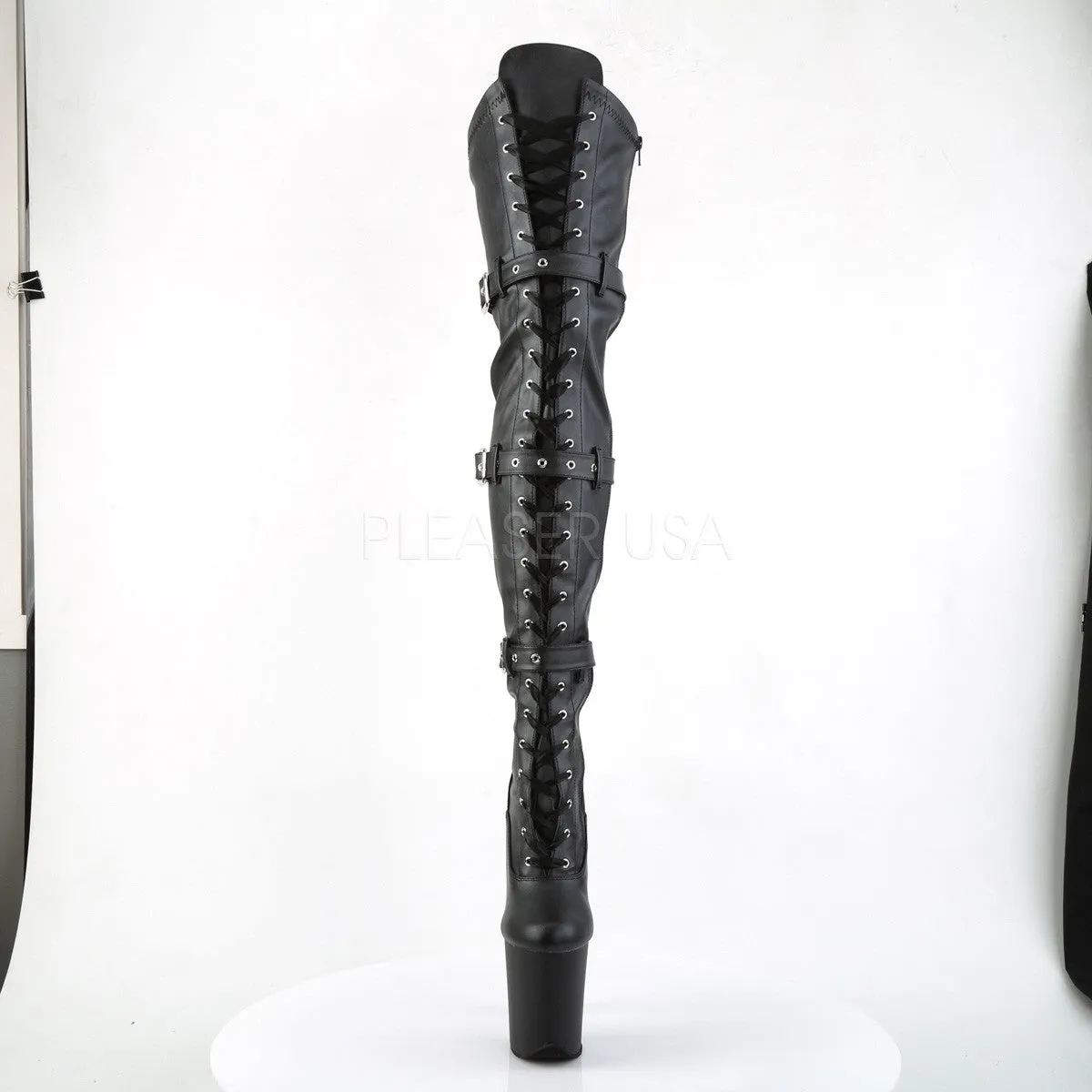 Best Work Boot Socks Pleaser FLAMINGO-3028 Black Knee High Boots