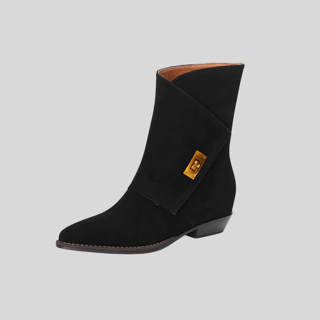 Adidas Terrex Mid Hiking Shoes Golden Buckled Suede Ankle Boots - Black