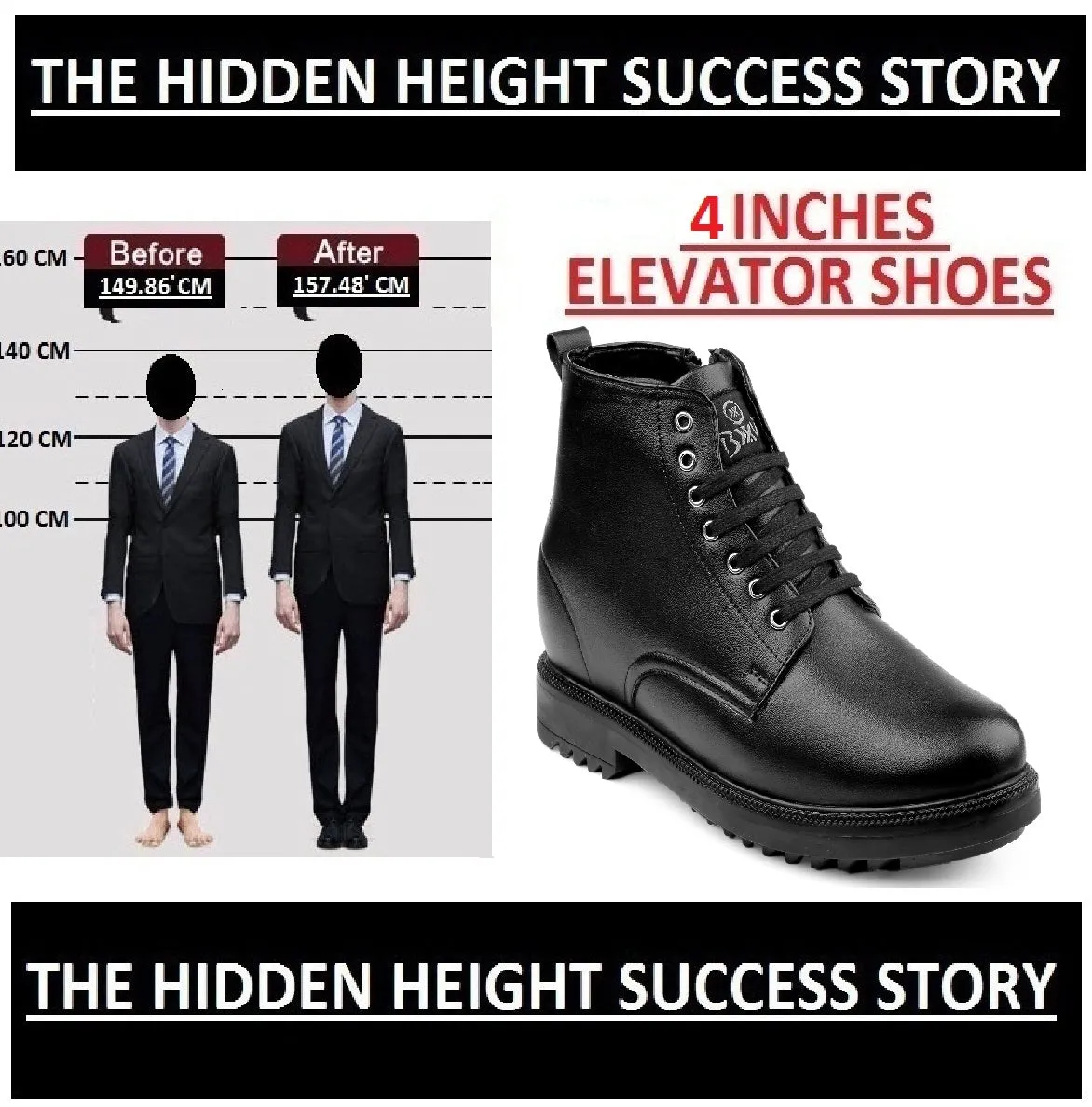 Adidas Slide In Shoes Mens Elevator Boots with 4-Inches Hidden Height Increase