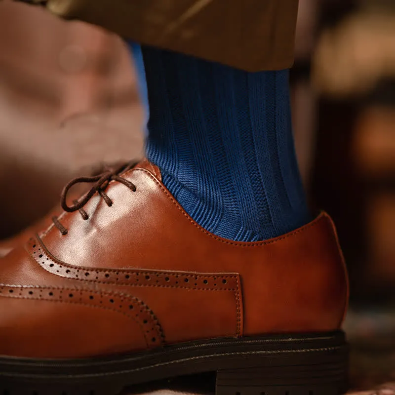 Men's Finely Ribbed Solid Color Cotton Socks Shoes To Wear With Jumper Dress