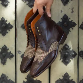 Adidas Biking Shoes Men's Military Brogue Leather Boots Wide Plus Size Brown Dark Brown 2125