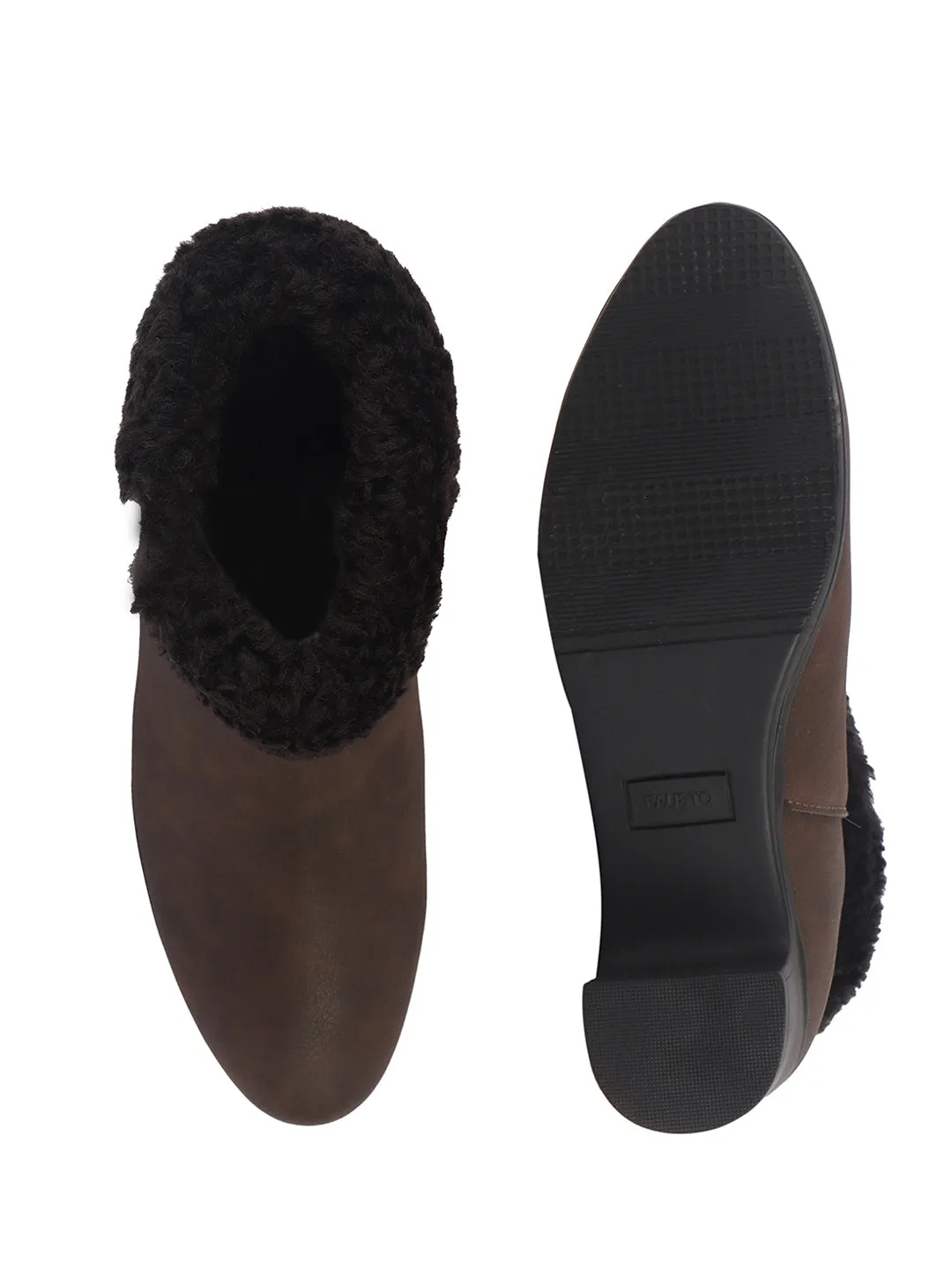 Women Brown High Ankle Flared Heel Side Zipper Winter Classic Fur Boots|Outdoor Boots|Work Boot Work Boots Store