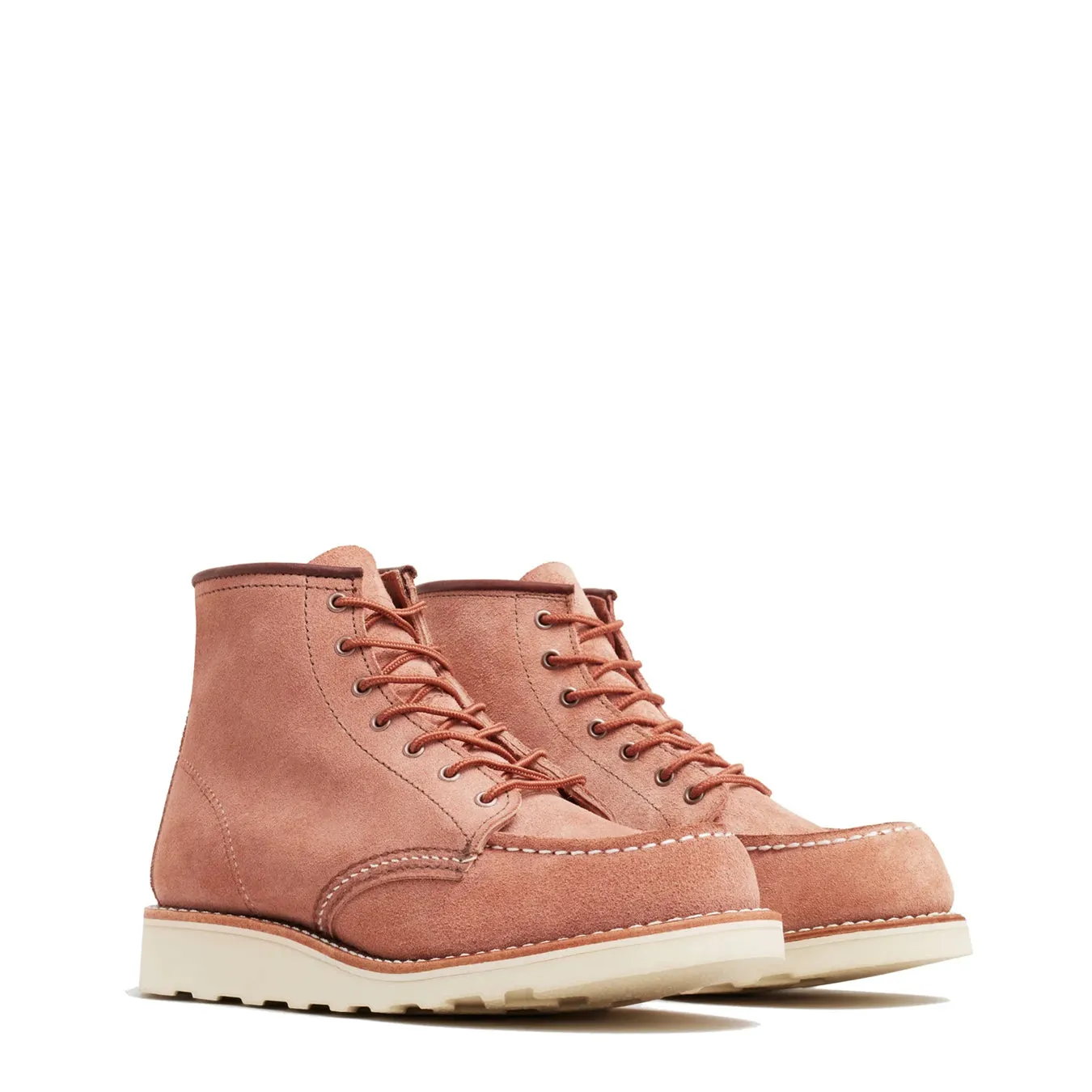 Red Wing Womens Classic 6 Inch Moc Dusty Rose Abilene Leather Pure White Blue Sky