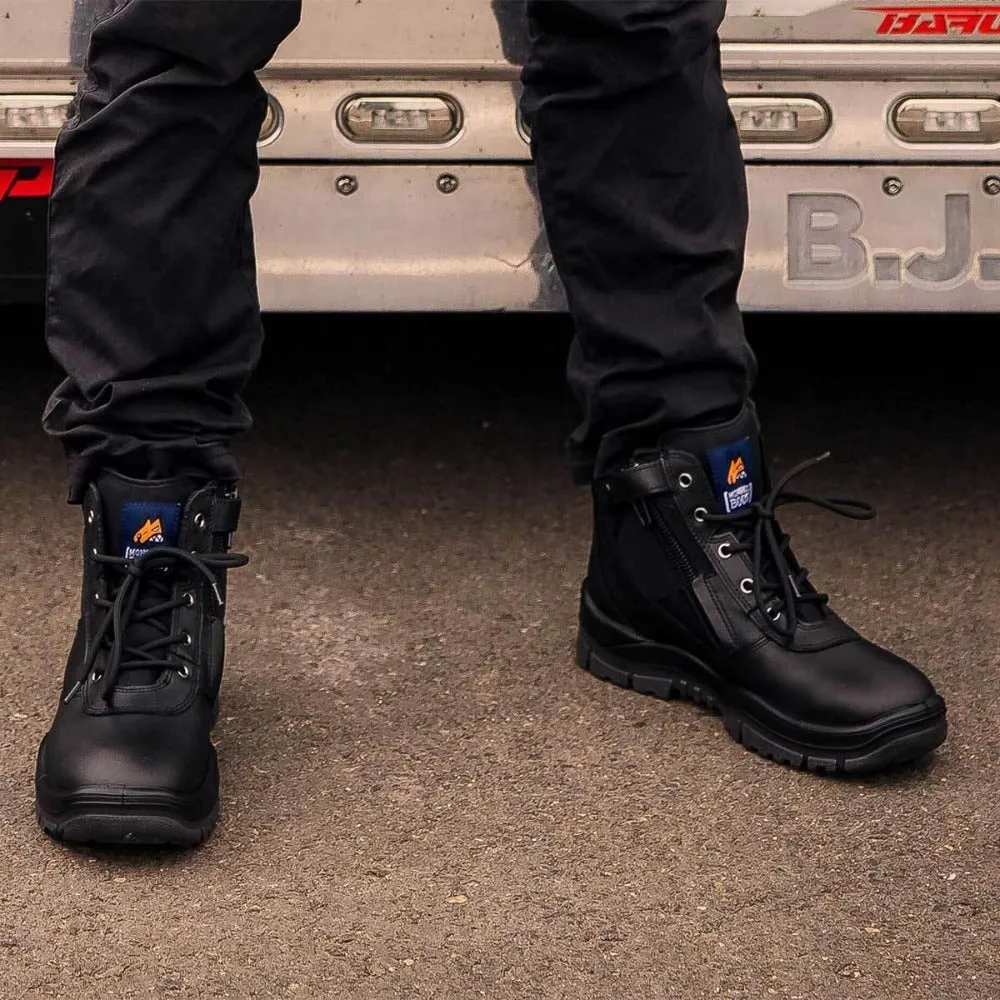 Mongrel 261020 Zipsider Safety Steel Toe Work Boots - Black Genuine Leather Work Boots