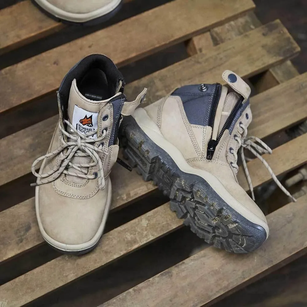 Pull On Leather Work Boots Mongrel 261060 Zipsider Safety Steel Toe Work Boots - Stone