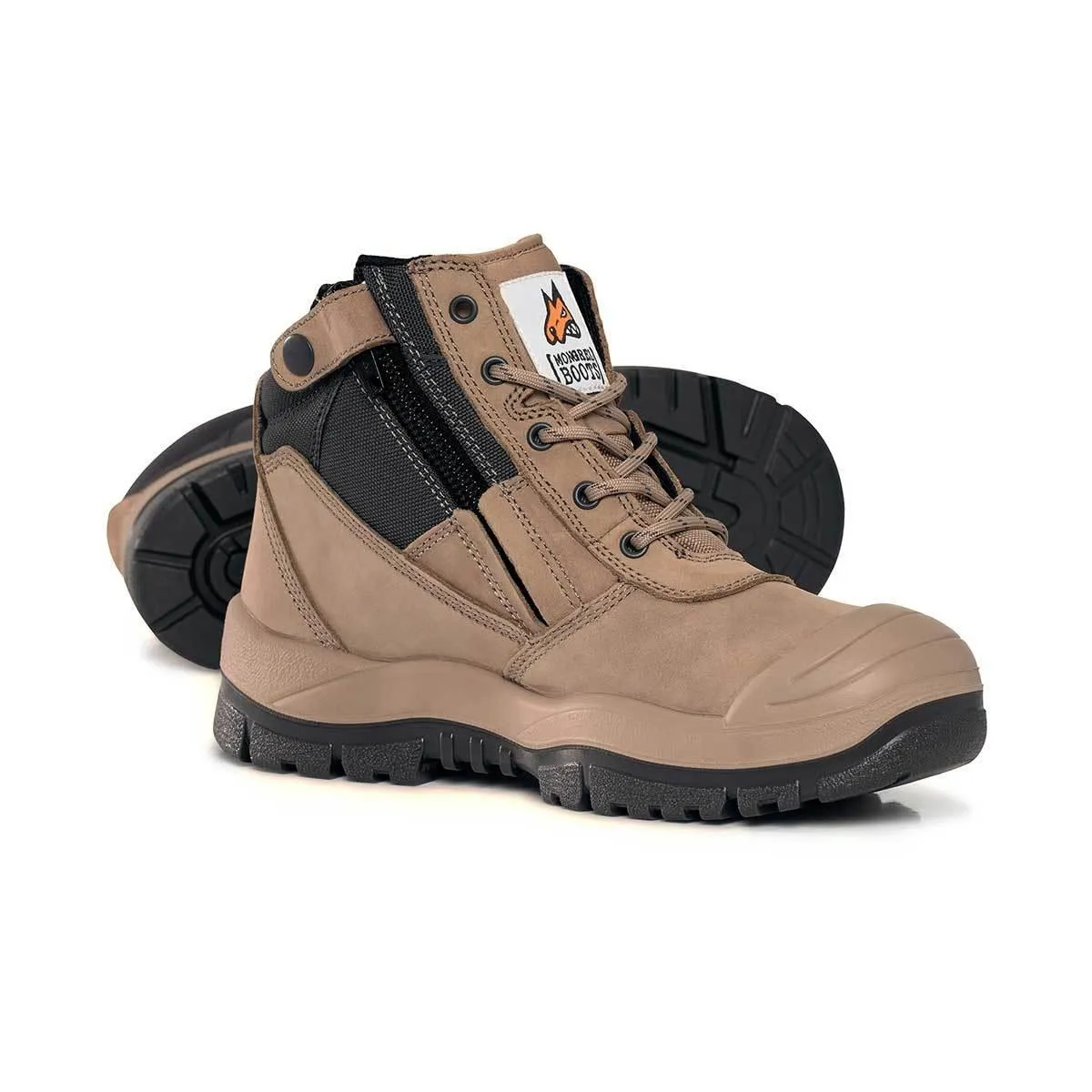 Work Boots Square Toe Mongrel 461060 Zipsider Scuff Cap Safety Steel Toe Work Boots - Stone