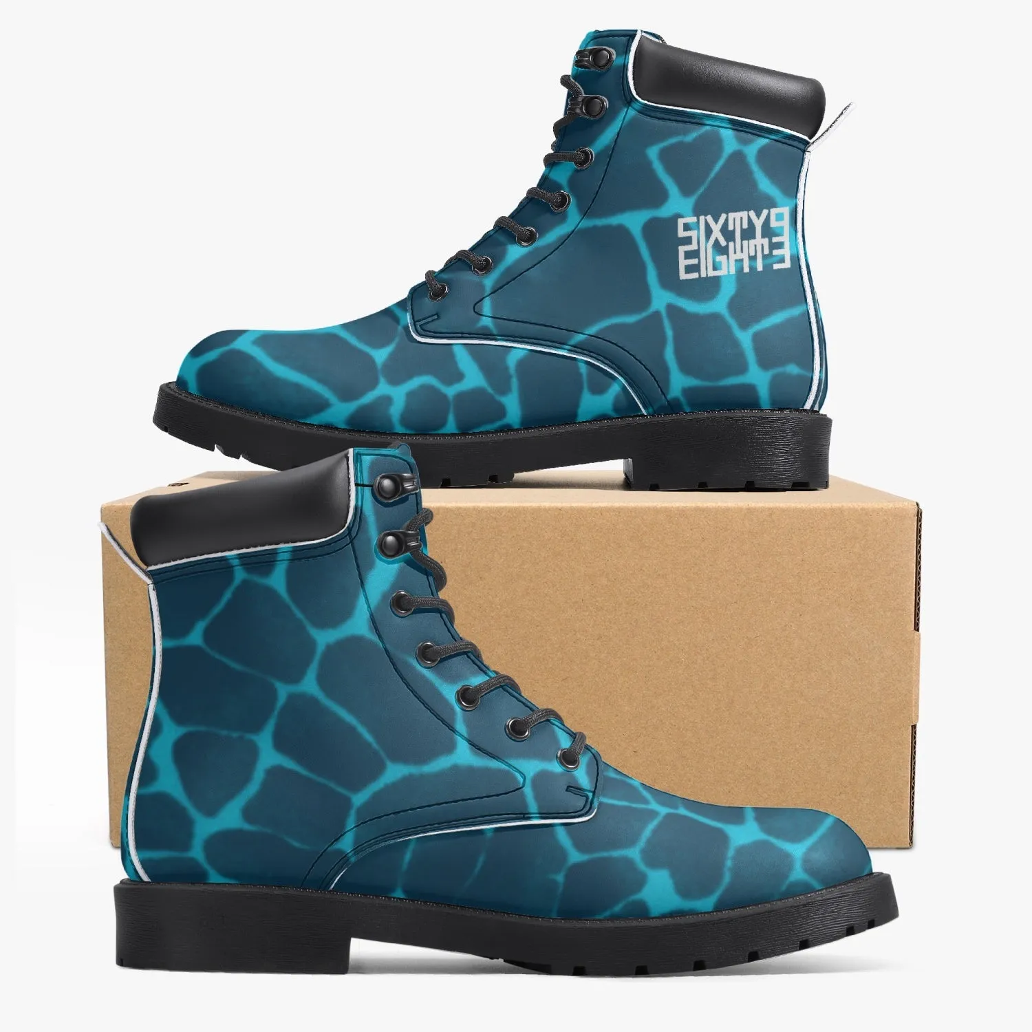 Sixty Eight 93 Logo White Boa Dark Teal Aqua Blue Leather Boots Adidas Trae Young Shoes