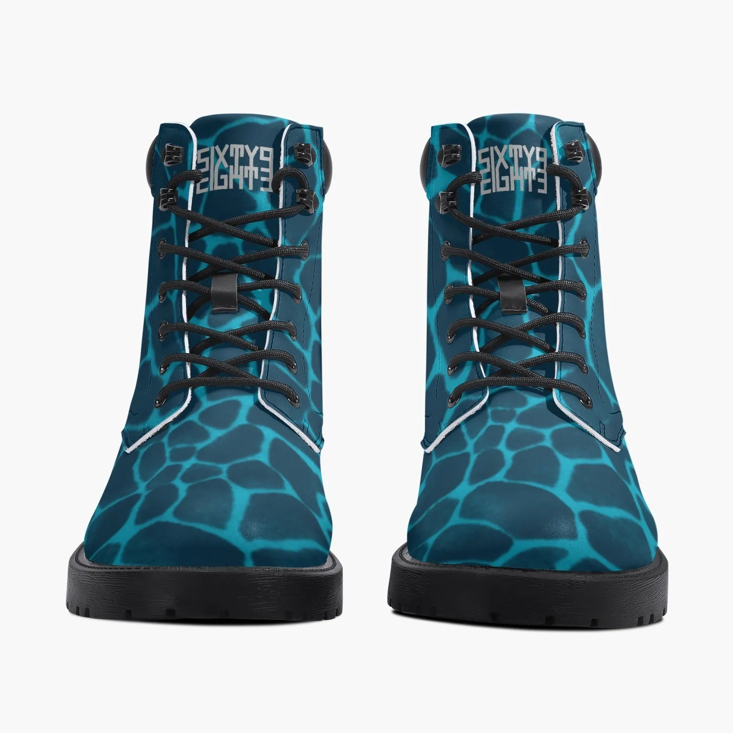 Sixty Eight 93 Logo White Boa Dark Teal Aqua Blue Leather Boots Adidas Futsal Soccer Shoes