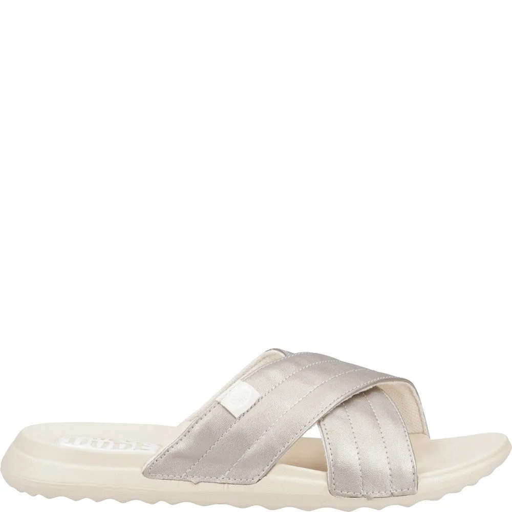 HEYDUDE Christi Slide Distressed Sandal Open Design Padded Straps