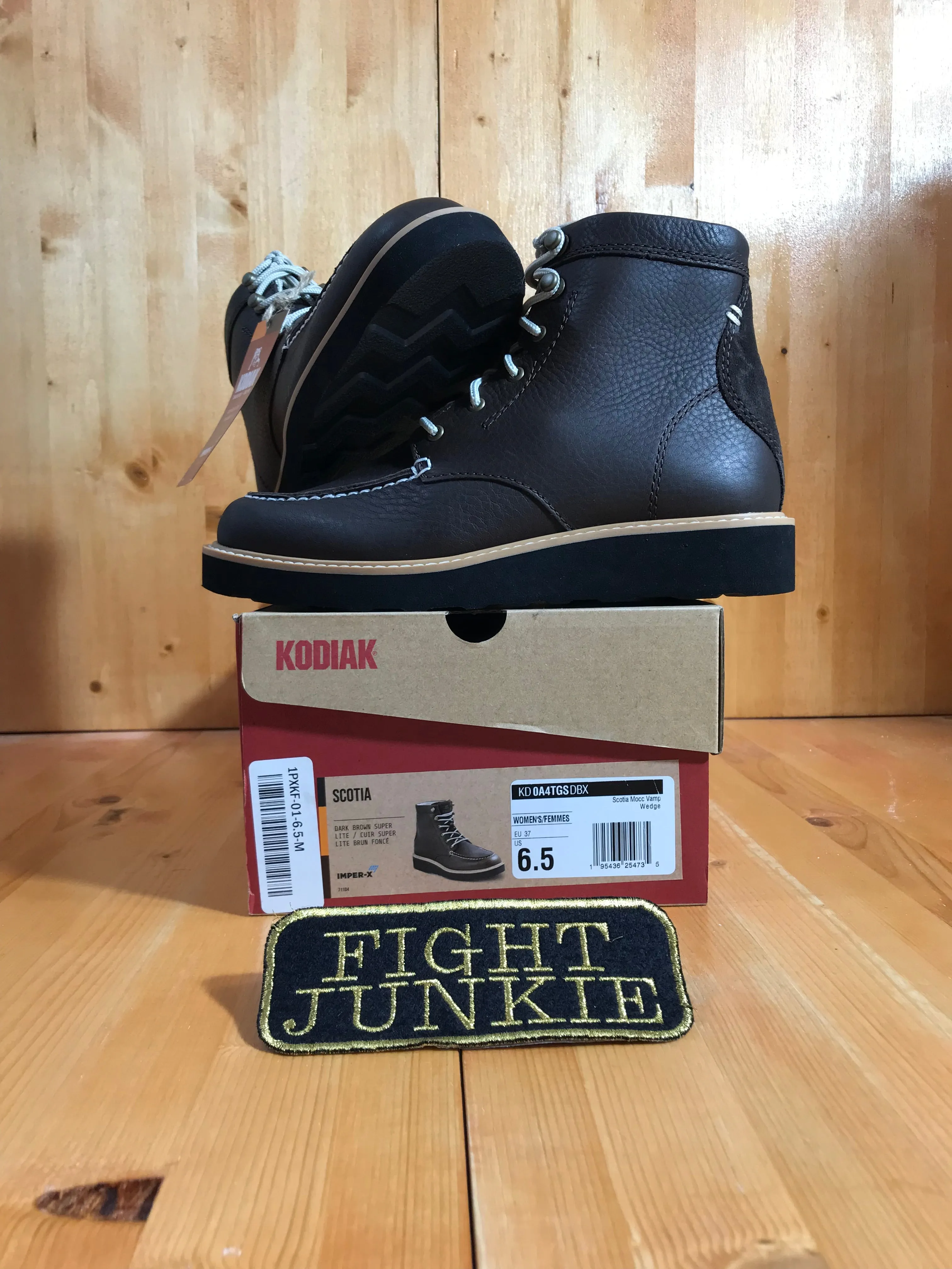 NEW! KODIAK SCOTIA MOCC VAMP WATER RESISTANT Women Size 6.5 &6.0 Leather Lace Up Wedge Boots Dark Brown Super  KD0A4TGSDBX Coach Logo Rain Boots