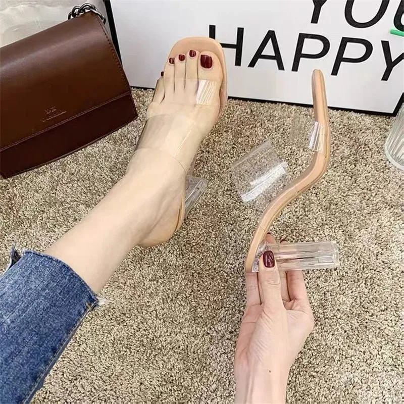 Summer Women Pumps Sandals PVC Jelly Slippers Open Toe High Heels Women Transparent Perspex Slippers Shoes Heel Clear Sandals Marvel Slippers