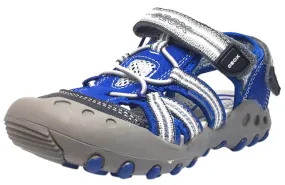 Asics Everyday Comfort Shoes Geox Boy's Kyle Royal Blue & Grey Single Hook and Loop Strap Bumper Toe Sandal