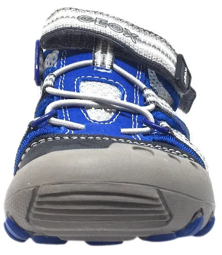 Geox Boy's Kyle Royal Blue & Grey Single Hook and Loop Strap Bumper Toe Sandal Best Asics Sportstyle Shoes