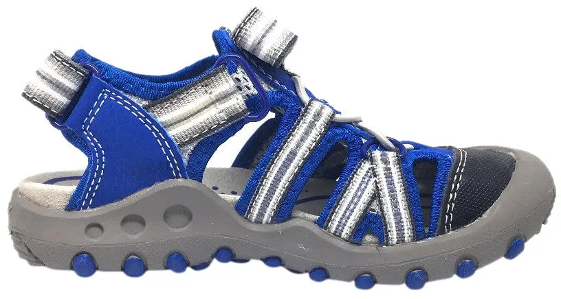 Asics Gel Foam Shoes Geox Boy's Kyle Royal Blue & Grey Single Hook and Loop Strap Bumper Toe Sandal