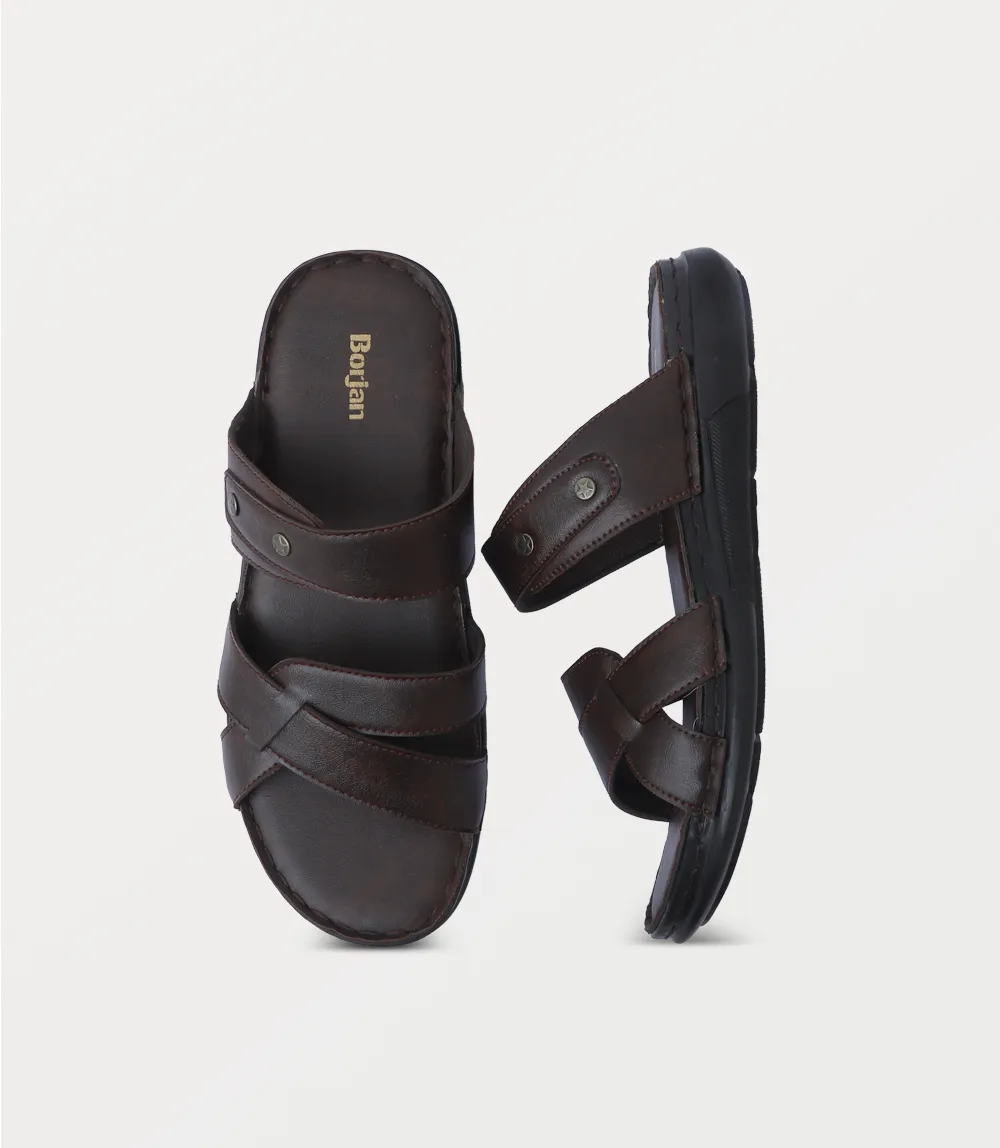 BM6863-BROWN-Men Slipper Sandals And Slides
