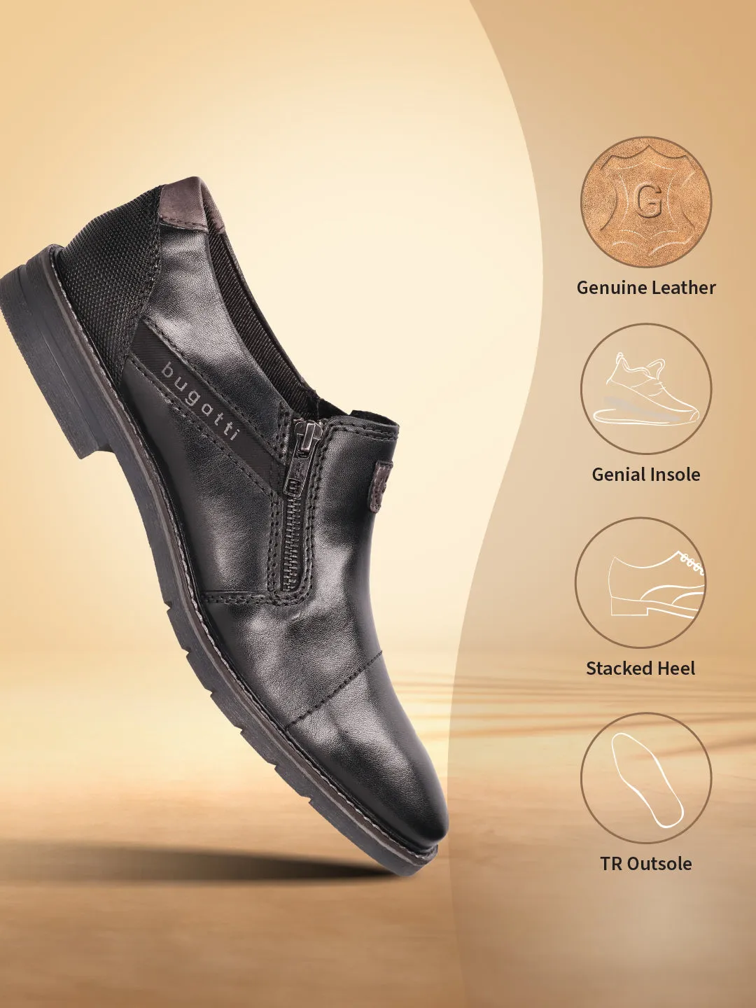 bugatti Black Premium Leather Loafers Air Max Loafers