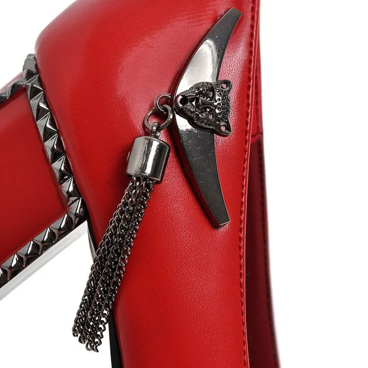 Ribbon High Heels Women's Metal High Heeled Chunky Heels Pumps