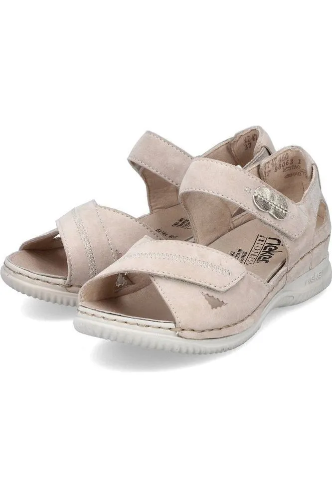 Travel Light Travel-Friendly Shoes Rieker Ladies sandal V7474-60 Wide fitting in Beige