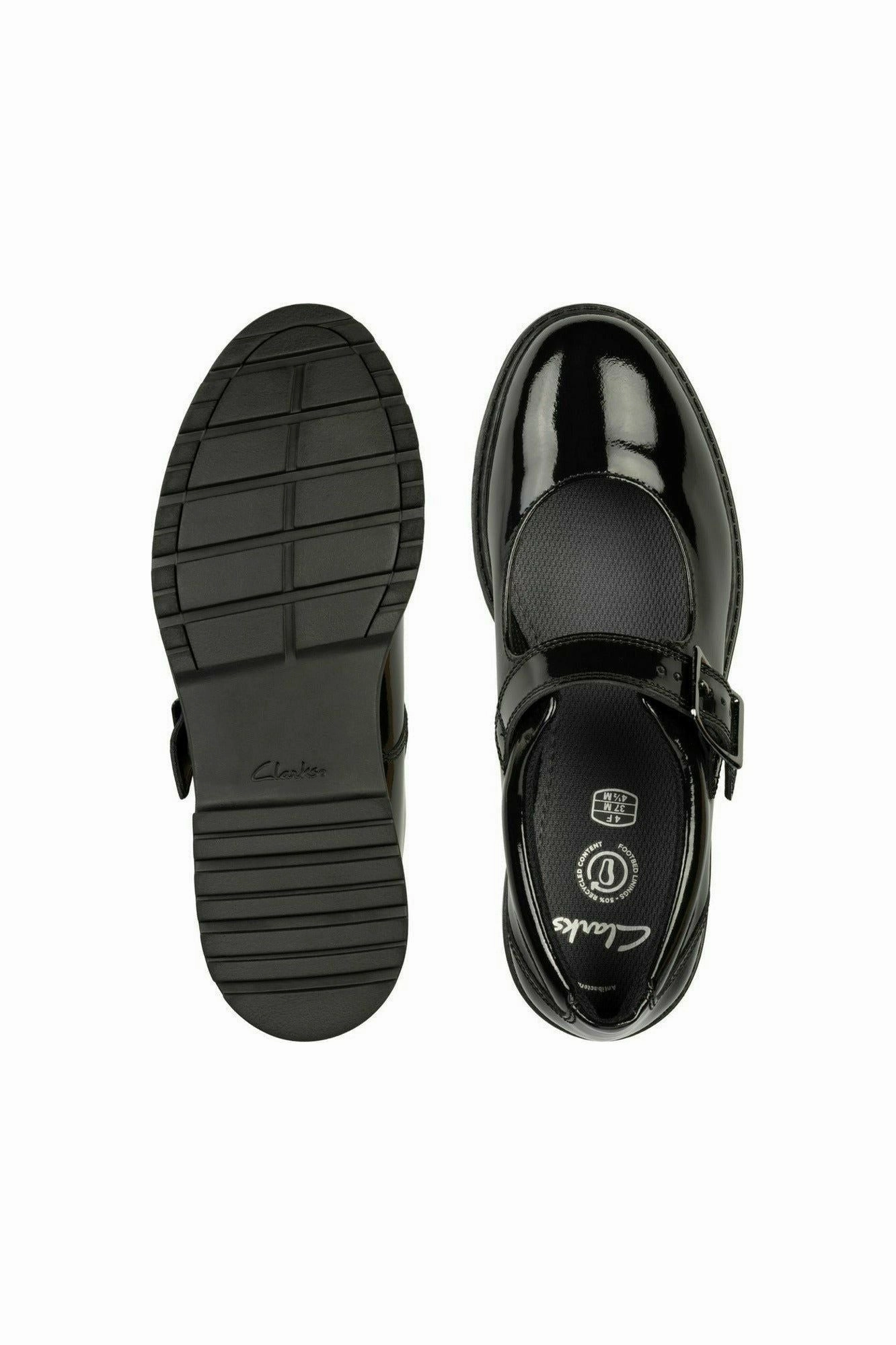 Clarks Loxham Walk Youth Black Patent TPU sole Daylong Comfort Footwear