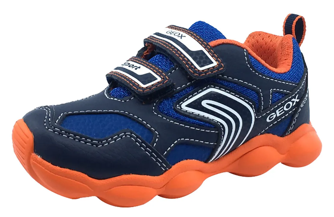 Geox Boy's Munfrey Leather Navy Orange Double Velcro Sneaker Supination Asics Shoes