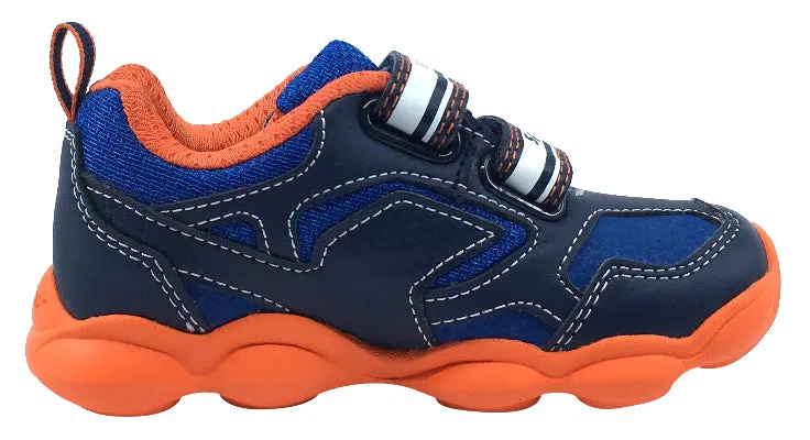 Asics Discontinued Shoes Geox Boy's Munfrey Leather Navy Orange Double Velcro Sneaker