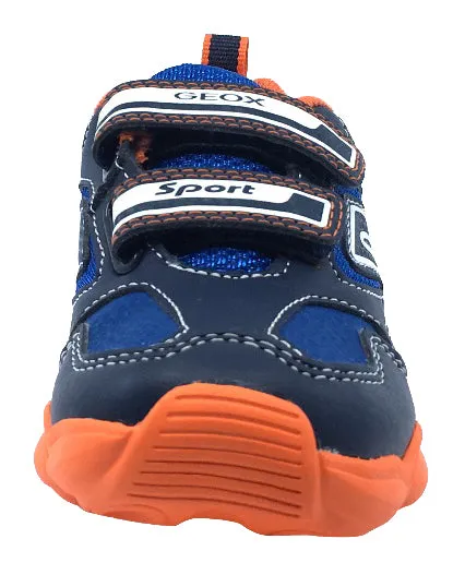 Geox Boy's Munfrey Leather Navy Orange Double Velcro Sneaker History Of Asics Shoes