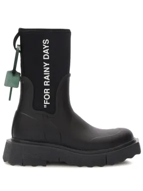 OFF WHITE WOMEN Sponge Rubber Rainboot Black/White Comfy Rain Boots