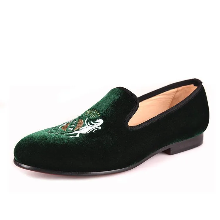 OneDrop Handmade Embroidery Men Velvet Dress Shoes Wedding Party Prom Loafers Ladies Penny Loafers