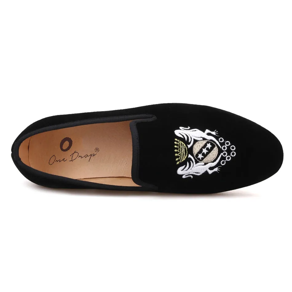 Original Loafers OneDrop Handmade Embroidery Men Velvet Dress Shoes Wedding Party Prom Loafers
