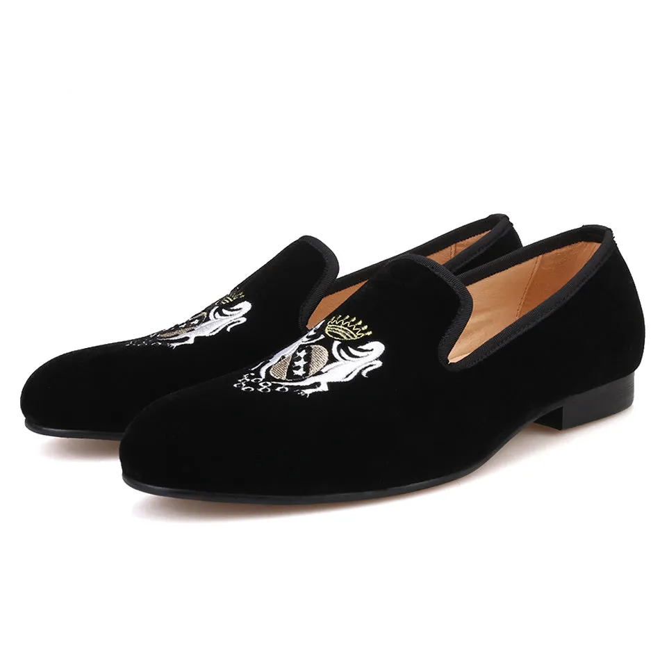 Gomma Loafers OneDrop Handmade Embroidery Men Velvet Dress Shoes Wedding Party Prom Loafers