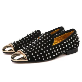 OneDrop Handmade Men Black Suede Silver Rivets Spikes Gold Metal Toe  Party Wedding Banquet Prom Loafers Slip-ons And Loafers