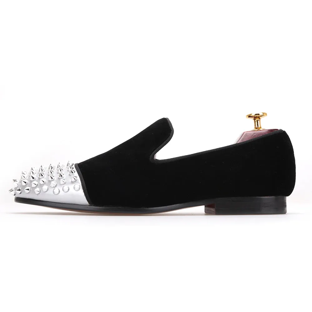 OneDrop Handmade Men Dress Shoes Velvet Rivet Leather Toe Spikes Wedding Party Prom Loafers Clarks Loafers