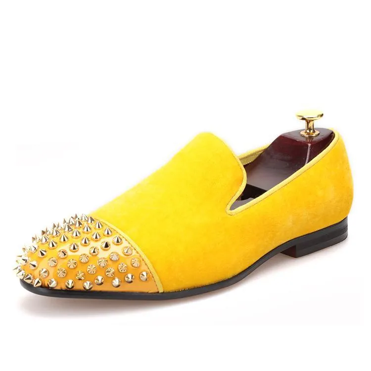 OneDrop Handmade Men Dress Shoes Velvet Rivet Leather Toe Spikes Wedding Party Prom Loafers Snake Print Loafers