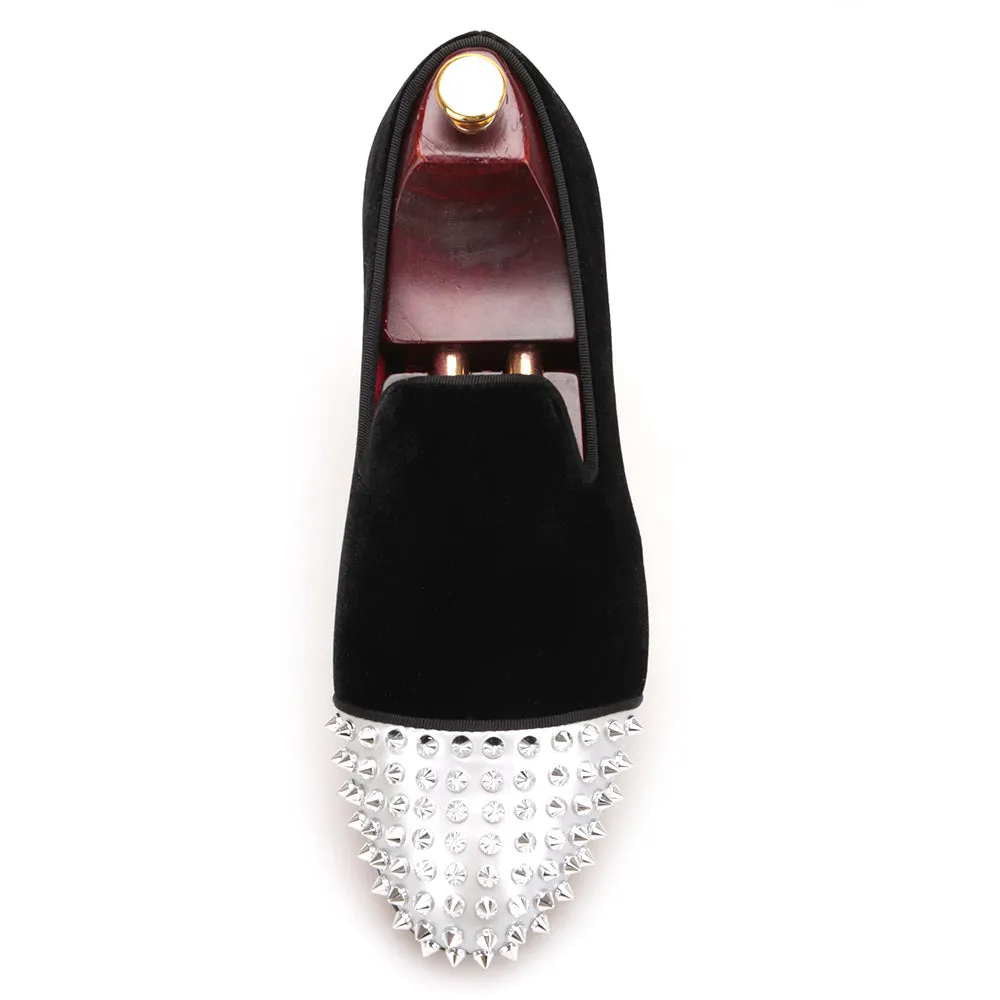 Penn Loafers OneDrop Handmade Men Dress Shoes Velvet Rivet Leather Toe Spikes Wedding Party Prom Loafers