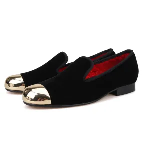 OneDrop Handmade Men Metal Toe Black Velvet Dress Shoes Prom Wedding Party Banquet Loafers Stubbs And Wootton Loafers