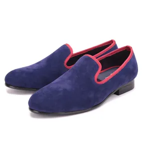 Loafers Linen Suit OneDrop Handmade Men Velvet Dress Shoes Black Red Trim Wedding Party Prom Loafers