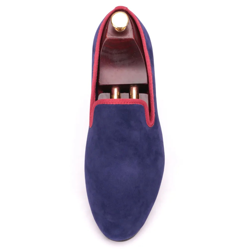 Loafers & Other Stories OneDrop Handmade Men Velvet Dress Shoes Black Red Trim Wedding Party Prom Loafers